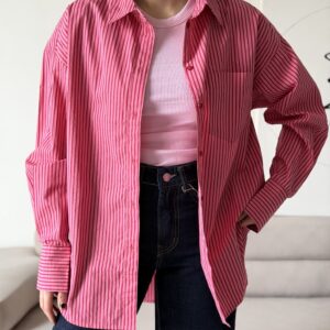 شومیز راه راه صورتی/سرخابی